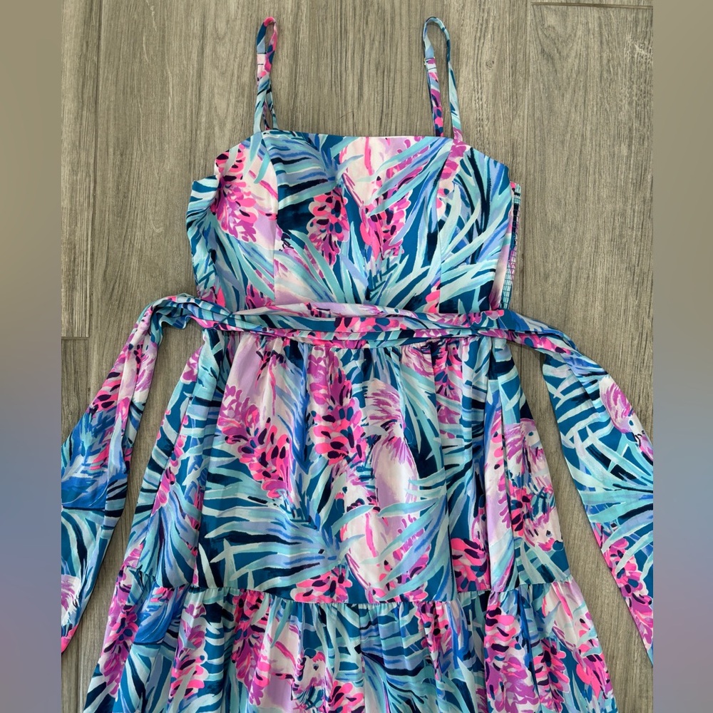 Lilly Pulitzer Aviana Maxi Dress, Mr. Peacock Blue - Tweet Hearts, Size 4, NWT - Picture 2 of 5